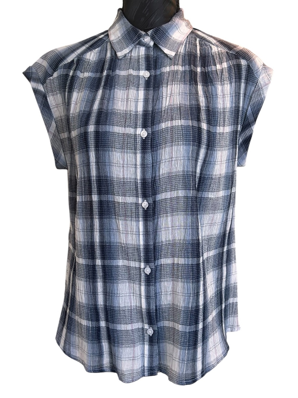 Lucky Brand Sleeveless Plaid Button-Up Top - Blue White - size Small